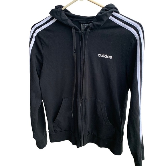 Adidas 3 Stripe Black and White Full Zip Hoodie Sweatshirt Jacket Size Medium - Picture 1 of 6